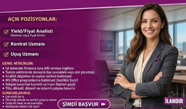 Bentour Reisen Antalya ofisine üç branşta personel alıyor