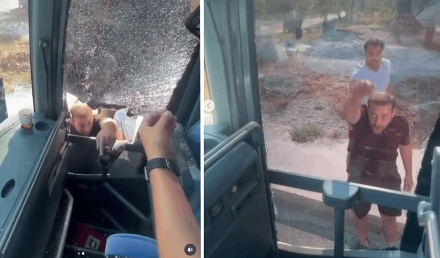 Didim'de içi turist dolu tur otobüsüne sldırı