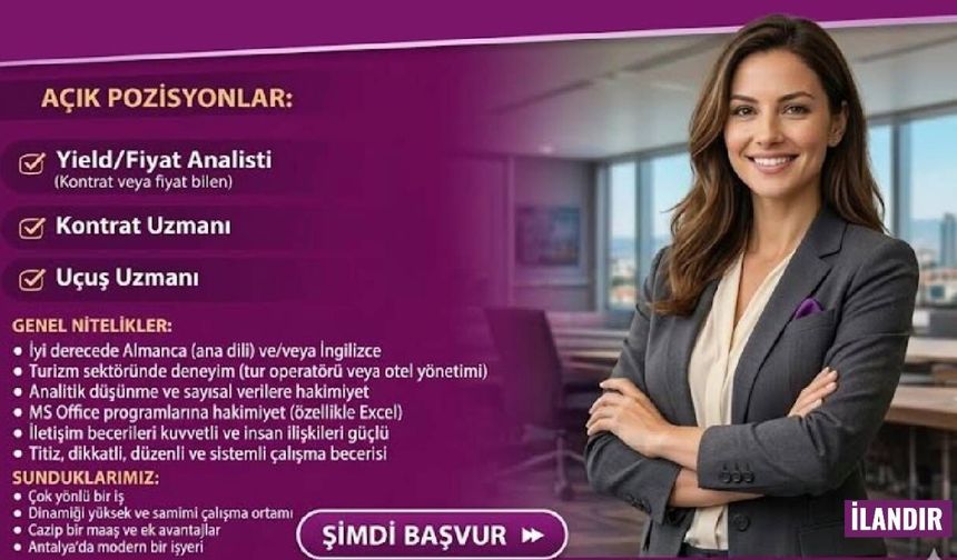 Bentour Reisen Antalya ofisine üç branşta personel alıyor